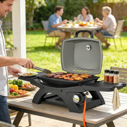 Portable Gas Grill with 3.3 kW Burner and Side Tables