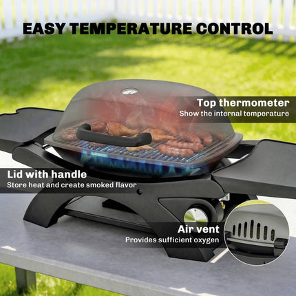 Portable Gas Grill with 3.3 kW Burner and Side Tables