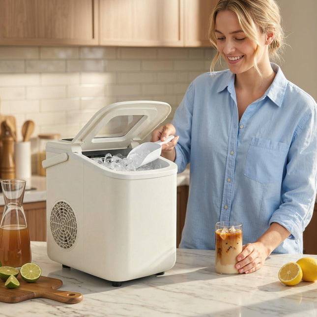 Portable Ice Maker with Self-Cleaning, 12kg/24h, Beige