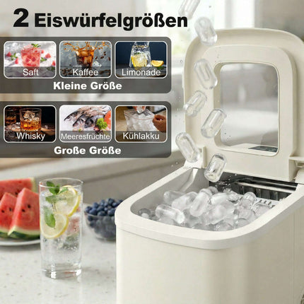 Portable Ice Maker with Self-Cleaning, 12kg/24h, Beige