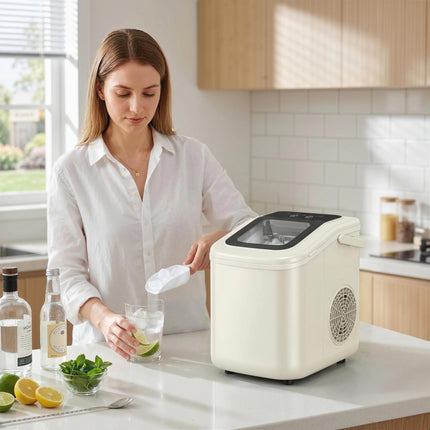 Portable Ice Maker with Self-Cleaning, 12kg/24h, Beige