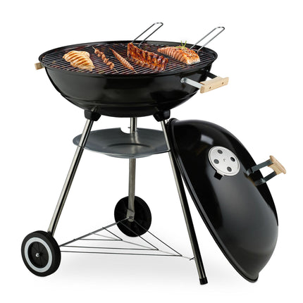 Portable Kettle BBQ Grill with Lid and Wheels