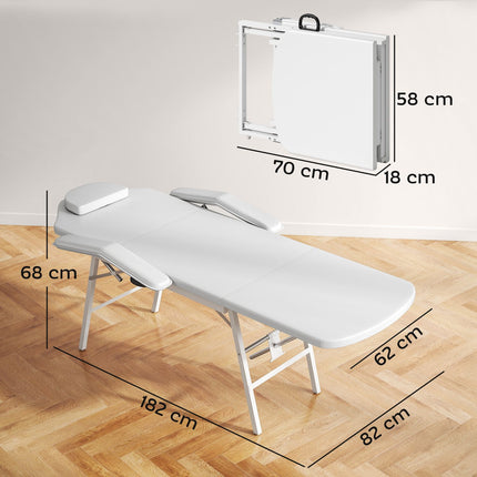Portable Massage Table, Adjustable Back and Leg Rest, White