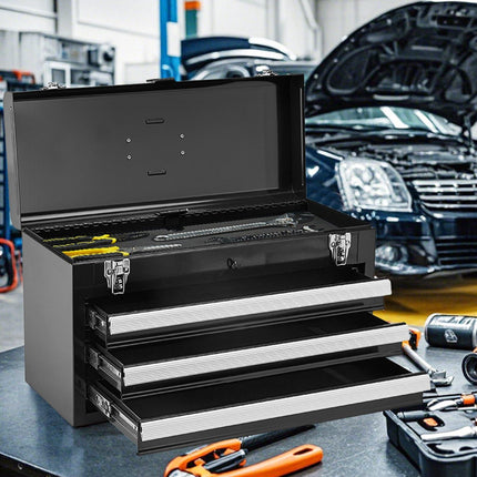 Portable Metal Tool Box, 20.5-Inch, 3 Locking Drawers