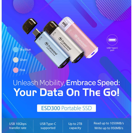 Portable Mini SSD ESD300C USB-C 2TB 10Gbps (R1050/W950 Mb/s) Silver