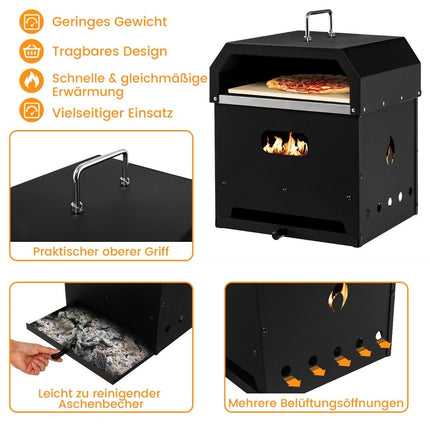 Portable Multi-Purpose 4-in-1 Pizza Oven with Cover & 2 Layer Black