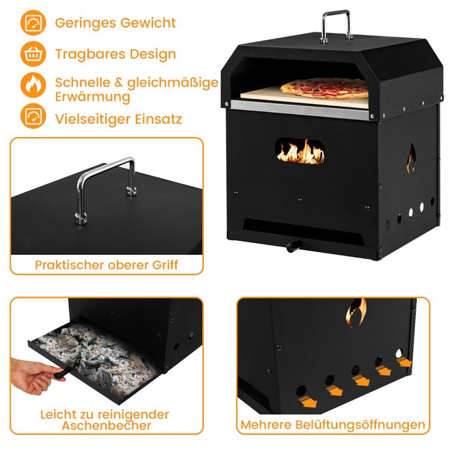 Portable Multi-Purpose 4-in-1 Pizza Oven with Cover & 2 Layer Black
