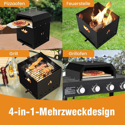 Portable Multi-Purpose 4-in-1 Pizza Oven with Cover & 2 Layer Black