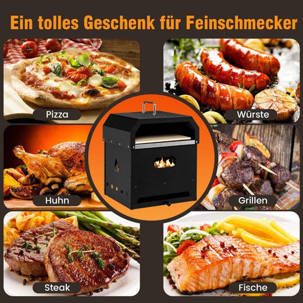 Portable Multi-Purpose 4-in-1 Pizza Oven with Cover & 2 Layer Black