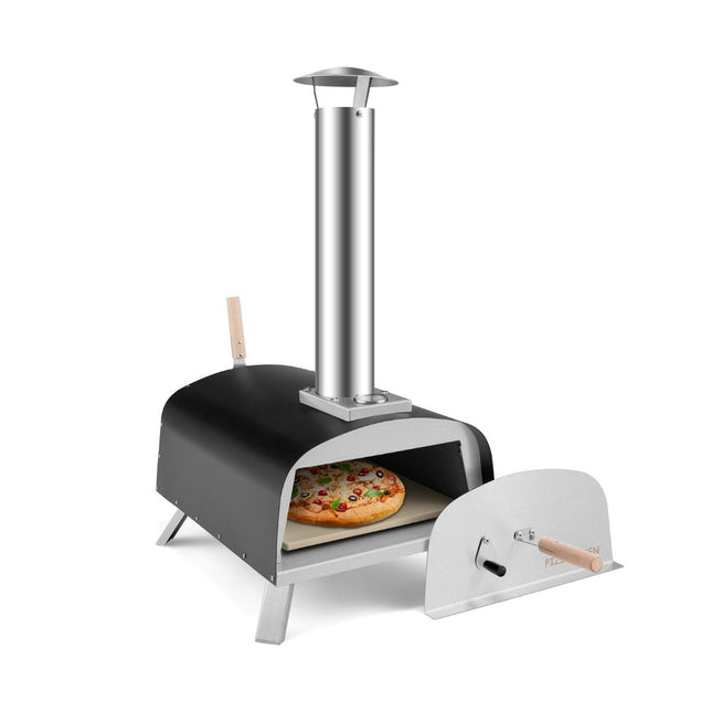 Portable Outdoor Pizza Oven Wood-Fired Backyard Pizza Maker Silver + Black