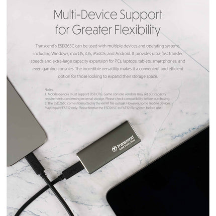 Portable SSD ESD256C USB-C 500Gb 10Gbps (R1050/W950 Mb/s) Aluminum