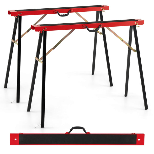 Portable Sawhorse Set, Galvanized Metal, Non-Slip, 375kg Capacity