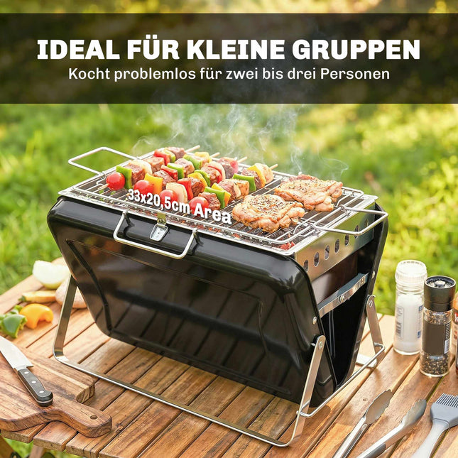 Portable Stainless Steel Charcoal Grill, Folding Legs, 40x28x25.5 cm