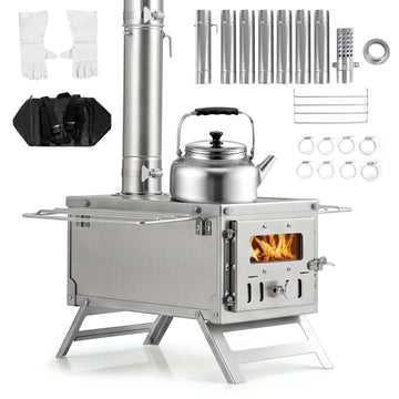 Portable Stainless Steel Tent Stove with 7 Flue Pipes