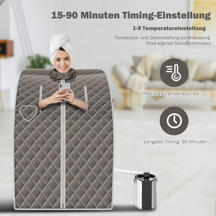 Portable Steam Sauna, 3L 1000W, 9 Temp Settings, Gray