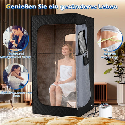 Portable Steam Sauna with Chair & Mat – Black, 88x88x179 cm