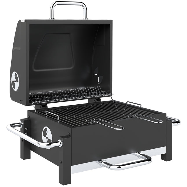 Portable Steel Charcoal Grill with Lid and Thermometer