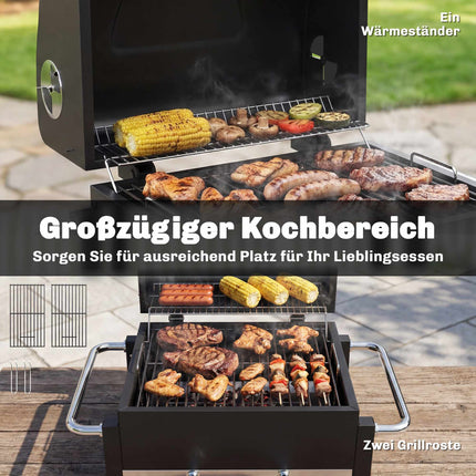 Portable Steel Charcoal Grill with Lid and Thermometer