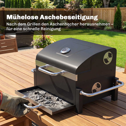 Portable Steel Charcoal Grill with Lid and Thermometer