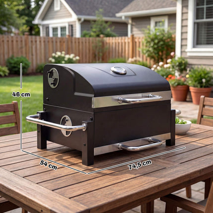 Portable Steel Charcoal Grill with Lid and Thermometer