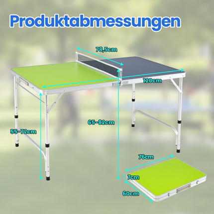 Portable Table Tennis Table Set, 120 x 76 cm, Adjustable Height