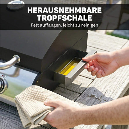 Portable Tabletop Gas Grill, 3 Burners, Enamel Grates