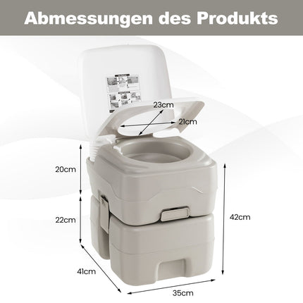 Portable Toilet with 20L Waste Tank, Pump & Funnel, Gray
