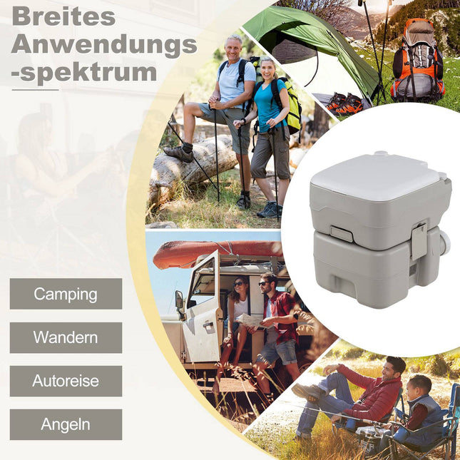 Portable Toilet with 20L Waste Tank, Pump & Funnel, Gray
