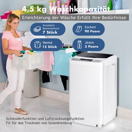 Portable Top-Load Washing Machine, 4.5KG Capacity, 10 Programs