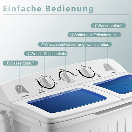 Portable Twin Tub Washing Machine, 5kg Wash 3kg Spin