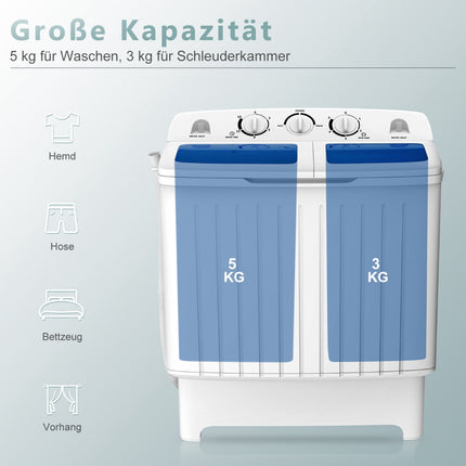 Portable Twin Tub Washing Machine, 5kg Wash 3kg Spin
