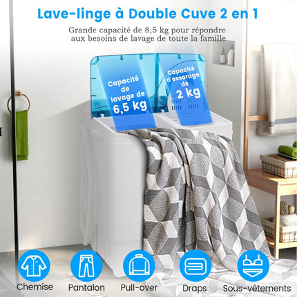 Portable Twin Tub Washing Machine 8.5kg, Spin Dryer