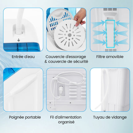 Portable Twin Tub Washing Machine 8.5kg, Spin Dryer