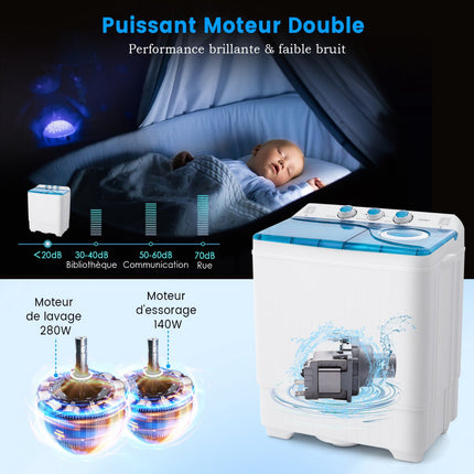 Portable Twin Tub Washing Machine 8.5kg, Spin Dryer