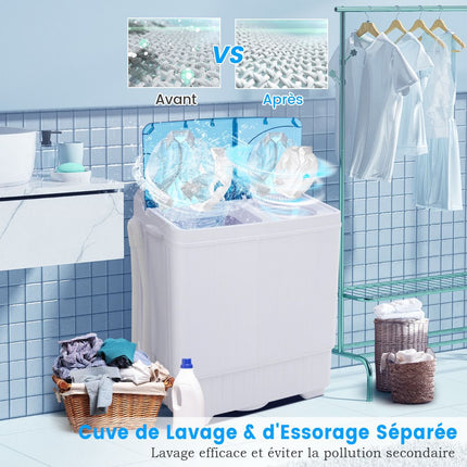 Portable Twin Tub Washing Machine 8.5kg, Spin Dryer