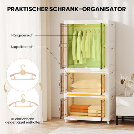 Portable Wardrobe with 10 Hangers, 421L, Wheels, Foldable