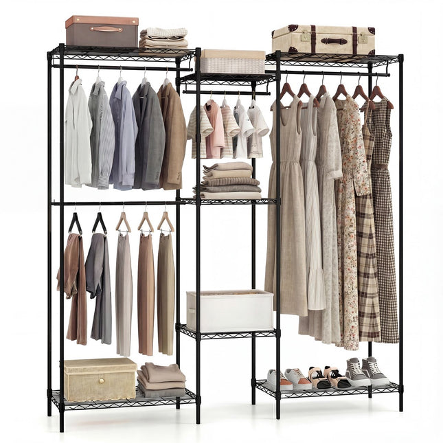 Portable Wardrobe with L-Shape & Horizontal Mount, Black