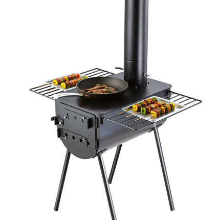 Portable Wood Burning Tent Stove, 3 m Chimney, 8 Pipes
