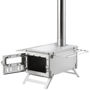 Portable Wood Burning Tent Stove, Stainless Steel, 8 Pipes