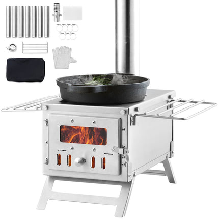 Portable Wood Burning Tent Stove, Stainless Steel, 8 Pipes
