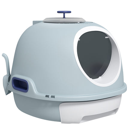 Portable cat litter box, skylight and scoop, sea blue