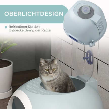 Portable cat litter box, skylight and scoop, sea blue