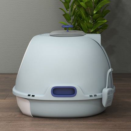Portable cat litter box, skylight and scoop, sea blue