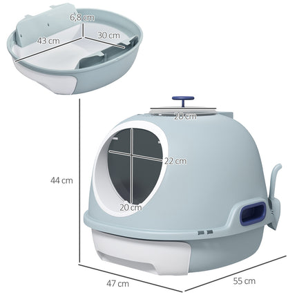 Portable cat litter box, skylight and scoop, sea blue