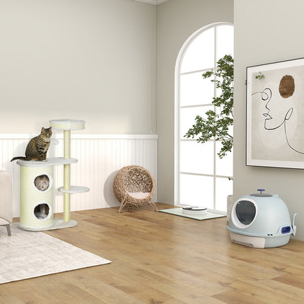 Portable cat litter box, skylight and scoop, sea blue