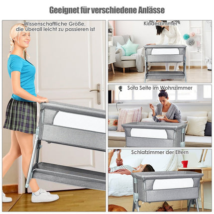 Portable cot with wheels Height-adjustable cot gray