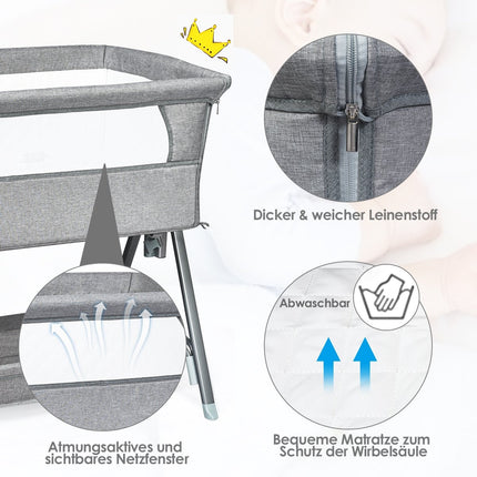 Portable cot with wheels Height-adjustable cot gray
