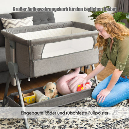 Portable cot with wheels Height-adjustable cot gray