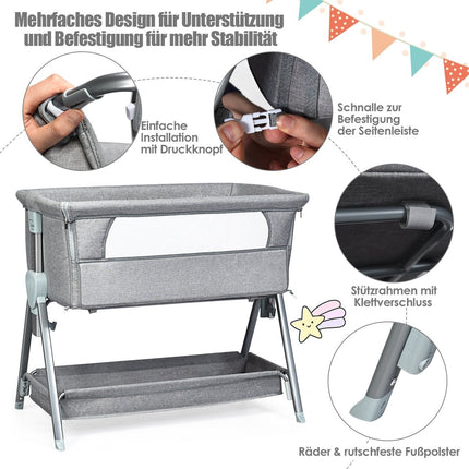 Portable cot with wheels Height-adjustable cot gray
