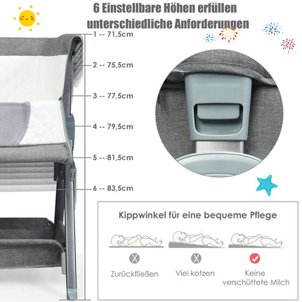 Portable cot with wheels Height-adjustable cot gray